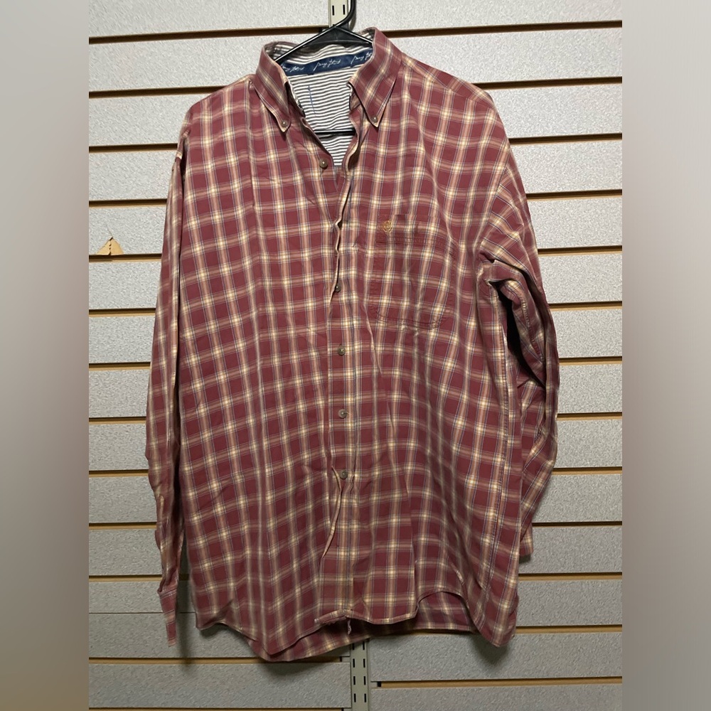 George Strait wrangler Long Sleeve Button Up Western Shirt Sz Large Cowboy Rodeo